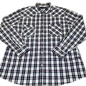 Double Pump Shirt Mens XXL Pearl Snap Buttons Blue Plaid Long Sleeve Western